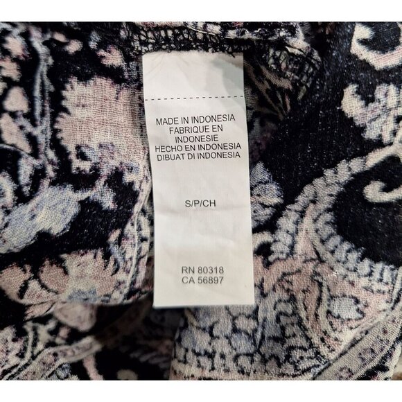 EUC Lucky Brand Black & Pink Floral Boho Long Sleeve Blouse/Sz. S - Picture 7 of 7